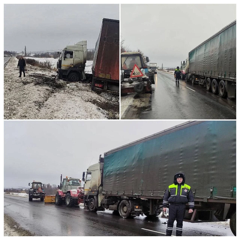 В Воронежской области полицейские помогли водителю «МАЗа», улетевшему в  кювет - KP.RU