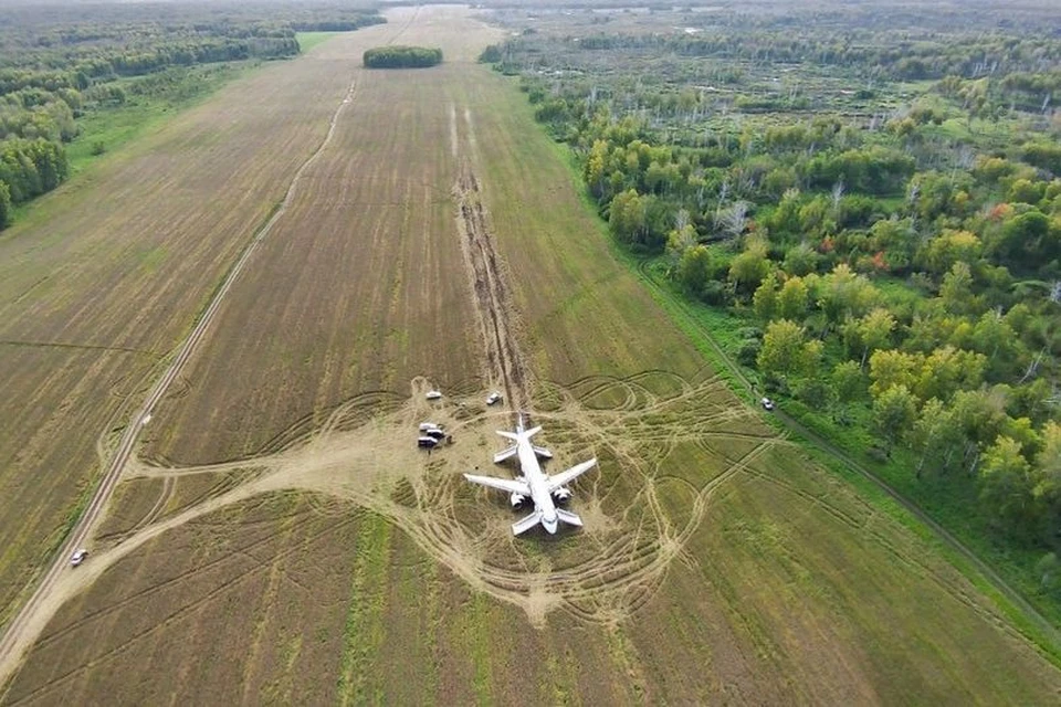 Самолет до сих пор находится в поле. Фото: предоставлено пресс-службой «Уральских авиалиний».