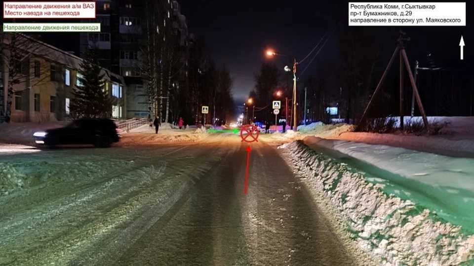 В Эжве начинающий водитель сбил женщину на зебре. Фото: ГИБДД по РК.