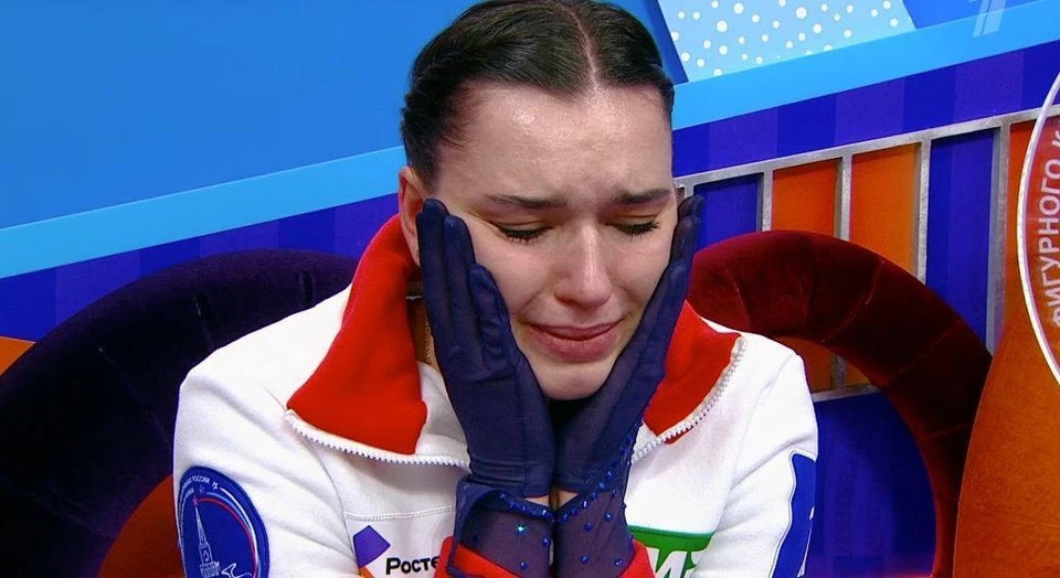Мария Талалайкина завершила национальный старт в слезах. Фото-скриншот трансляции «Первого канала»