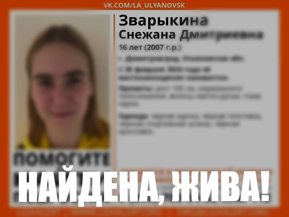 В Димитровграде нашли пропавшую в конце февраля девочку-подростка. Фото "Лиза Алерт"