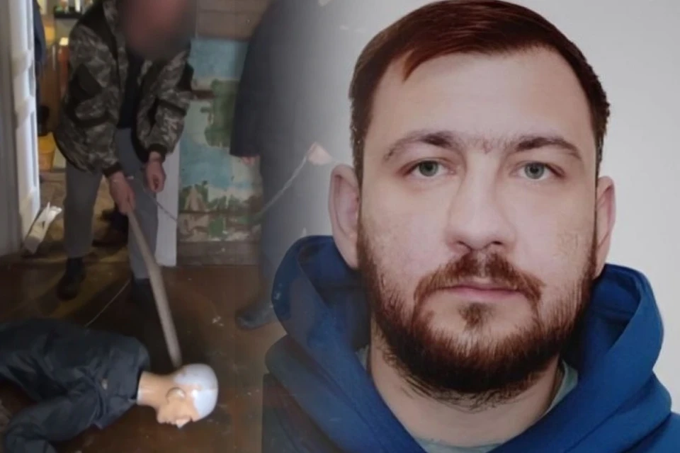 В убийстве жителя Москвы Дмитрия Никишина (справа) сознался его дядя. На месте преступления он показывал, как бил племянника палкой (слева).
