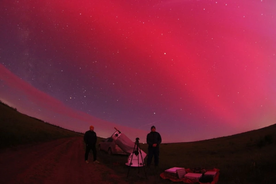 Полярное сияние было отлично видно в степях под Сальском. Фото: Николай Демин.