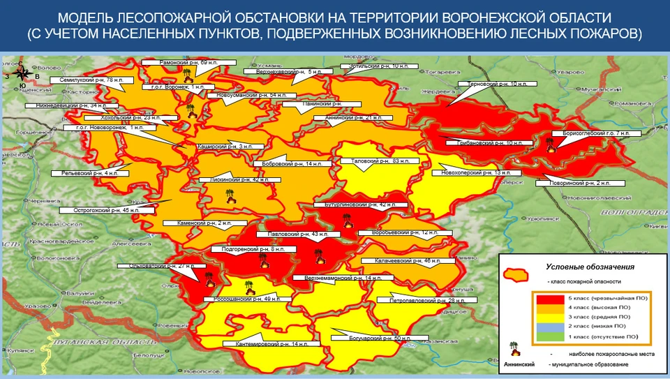Карта пожарной опасности Воронежской области на конец мая 2024 года.