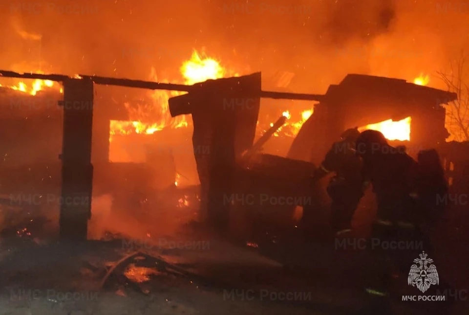 Пожар случился в ночь на 1 июня в поселке Левиха. Фото: МЧС Свердловской области