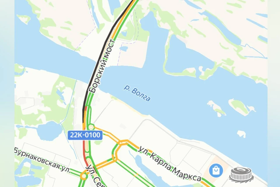 Огромная пробка образовалась у Борского моста 16 июня. Фото: Яндекс.Пробки.