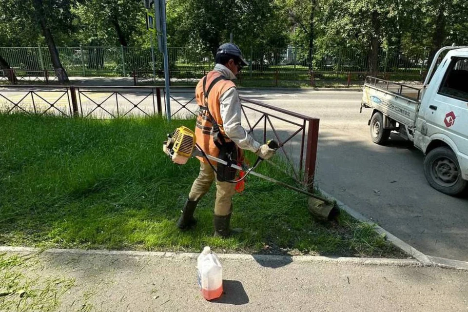 Во всех районах Иркутска продолжают косить траву