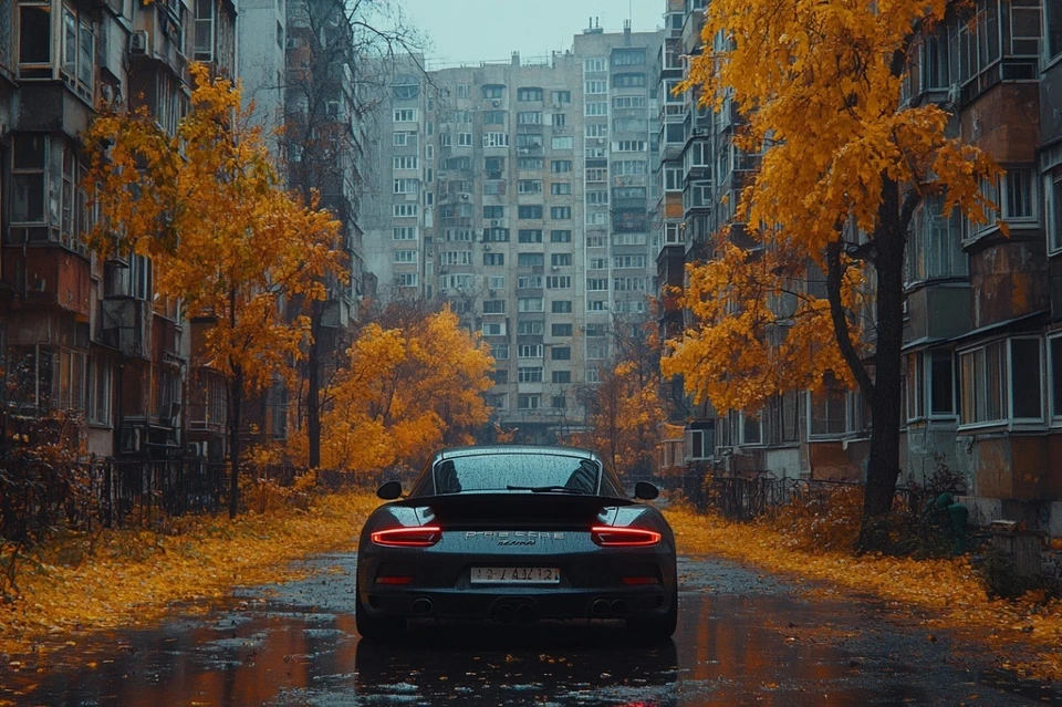 В ночь на 25 октября на улице 8 Марта труп обнаружили в Porsche с номерами 555. Фото: сгенерировано нейросетью