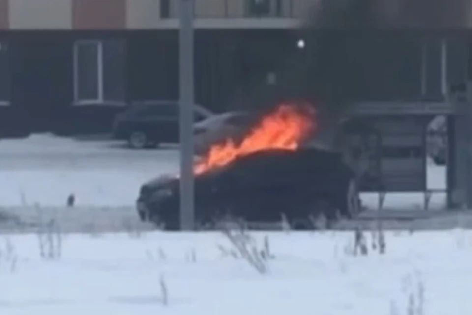В Новосибирске возле остановки вспыхнул BMW. Фото: Предоставлено очевидцем
