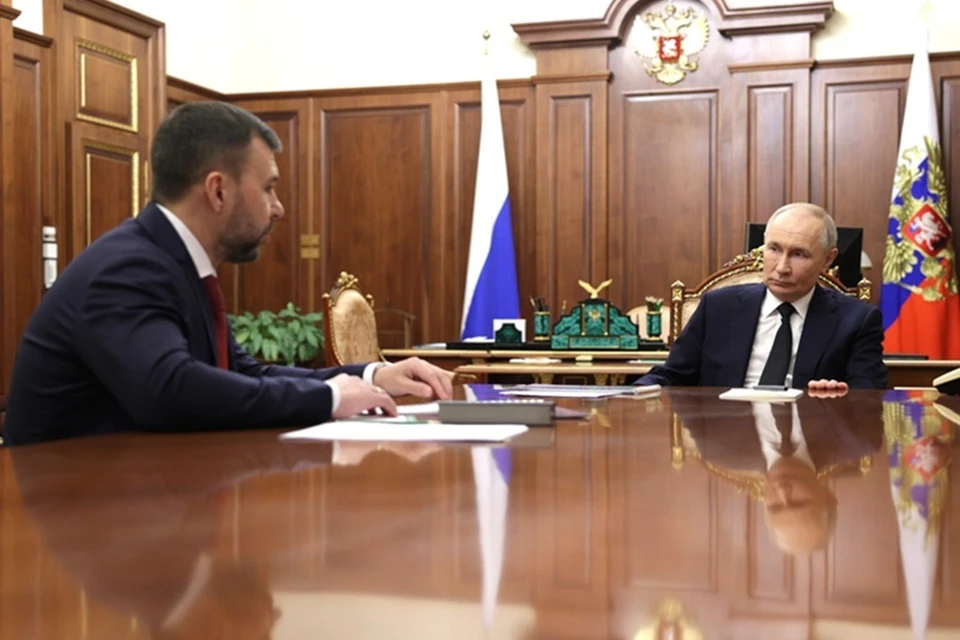 Владимир Путин провел рабочую встречу с Главой ДНР Денисом Пушилиным. Фото: kremlin.ru