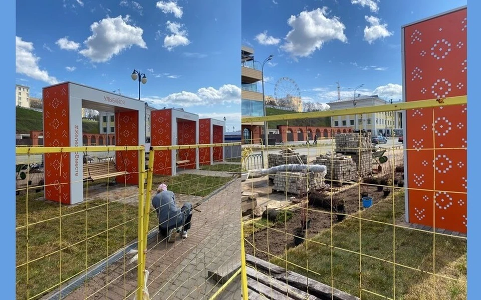 Новые качели устанавливают на набережной Ижевска. Фото: Елизавета Четверикова