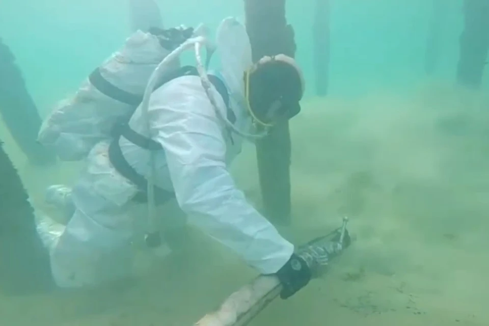 Водолазы собирают мазут со дна моря