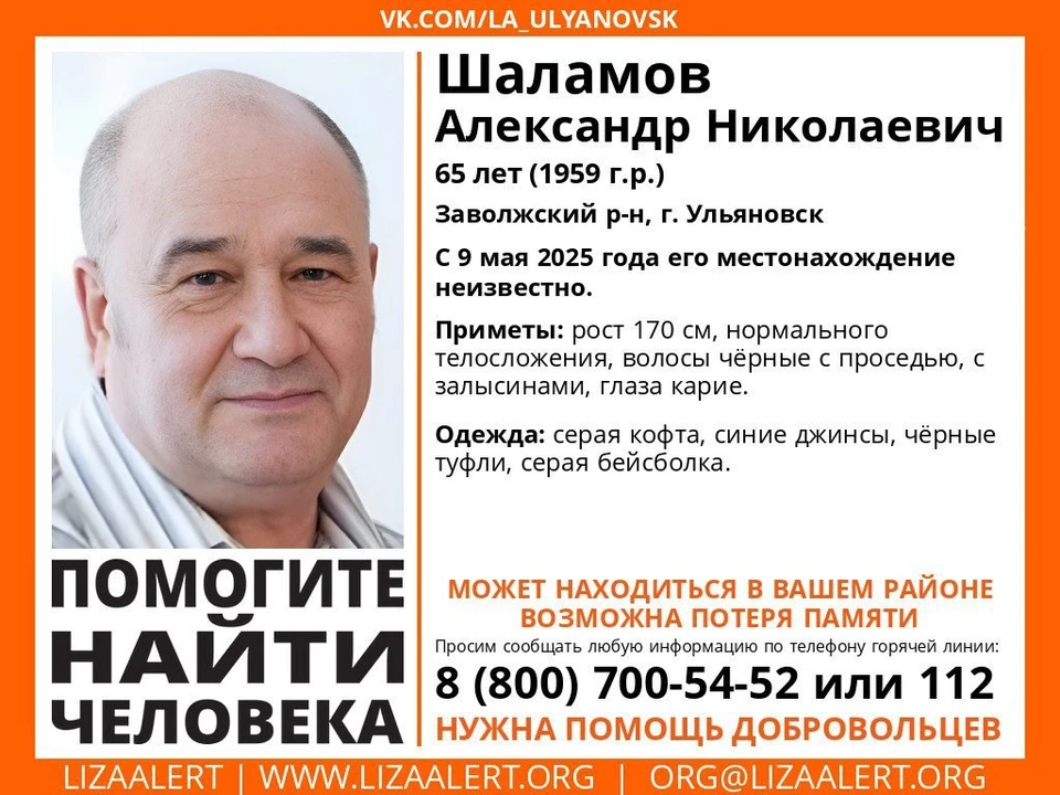 В Ульяновске ищут пропавшего жителя Заволжского района. Фото ЛизаАлерт