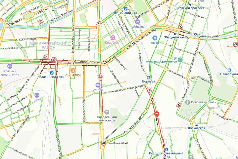 Дорожная ситуация на Московском проспекте. Фото: «Яндекс. Пробки»