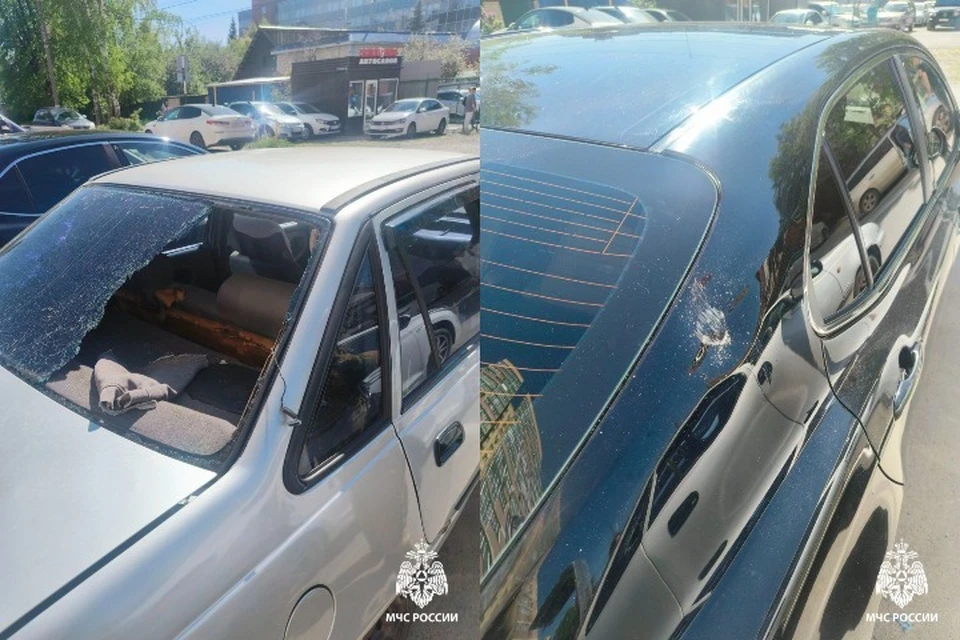 Газовый баллончик взорвался и повредил два авто в Ижевске. Фото: МЧС Удмуртии