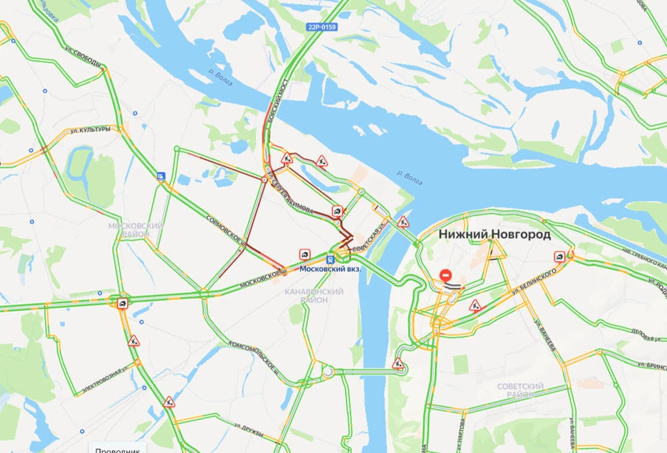 Пробки сковали Нижний Новгород вечером 27 июня. Фото: Яндекс. Пробки.