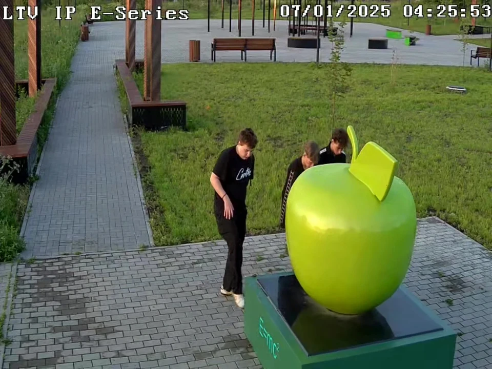 В Новоульяновске подростки вытерли грязь с обуви о скульптуру в новом парке | ФОТО: скриншот с видео