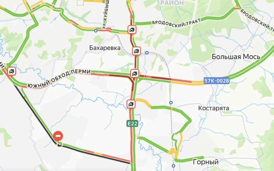 Движение затруднено на улице Героев Хасана. Фото: скриншот приложения с картами города.