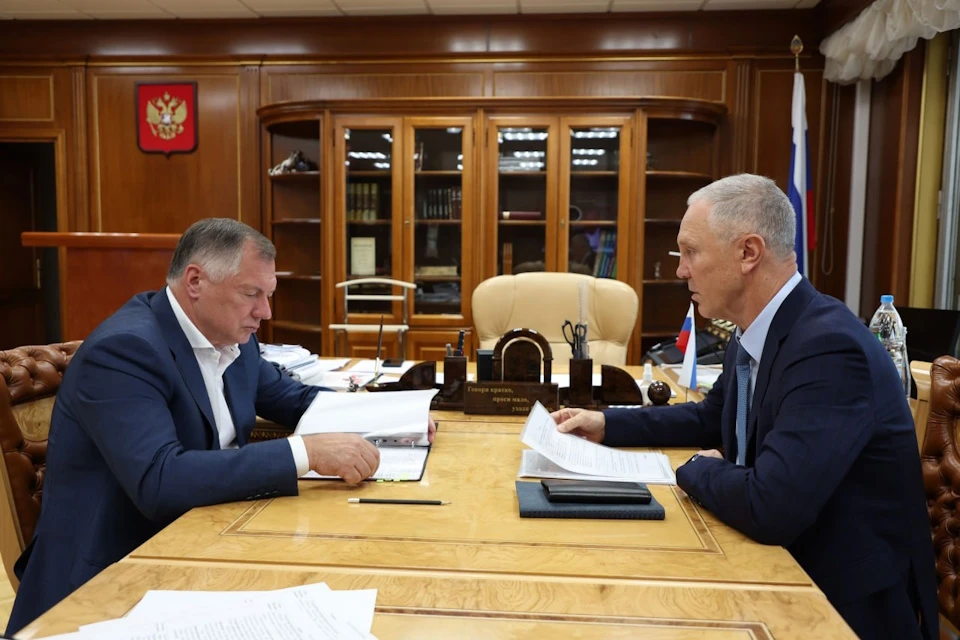 Марат Хуснуллин провел рабочую встречу с губернатором Херсонской области Фото: ТГ-канал Владимира Сальдо