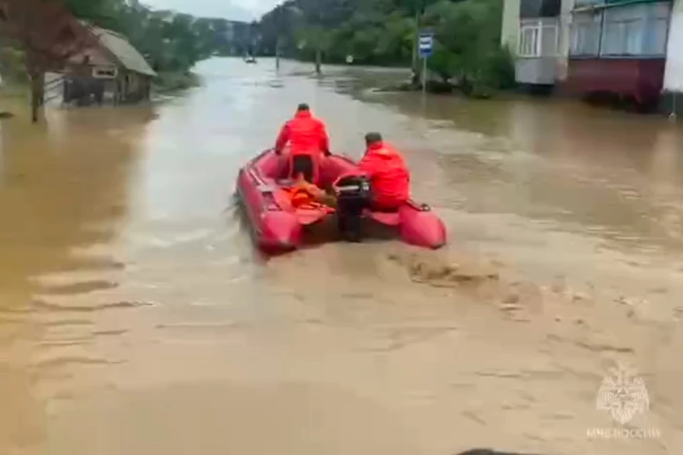 В селе Колхозное подтоплено около 70 частных домов. Фото: скриншот видео МЧС Сахалинской области