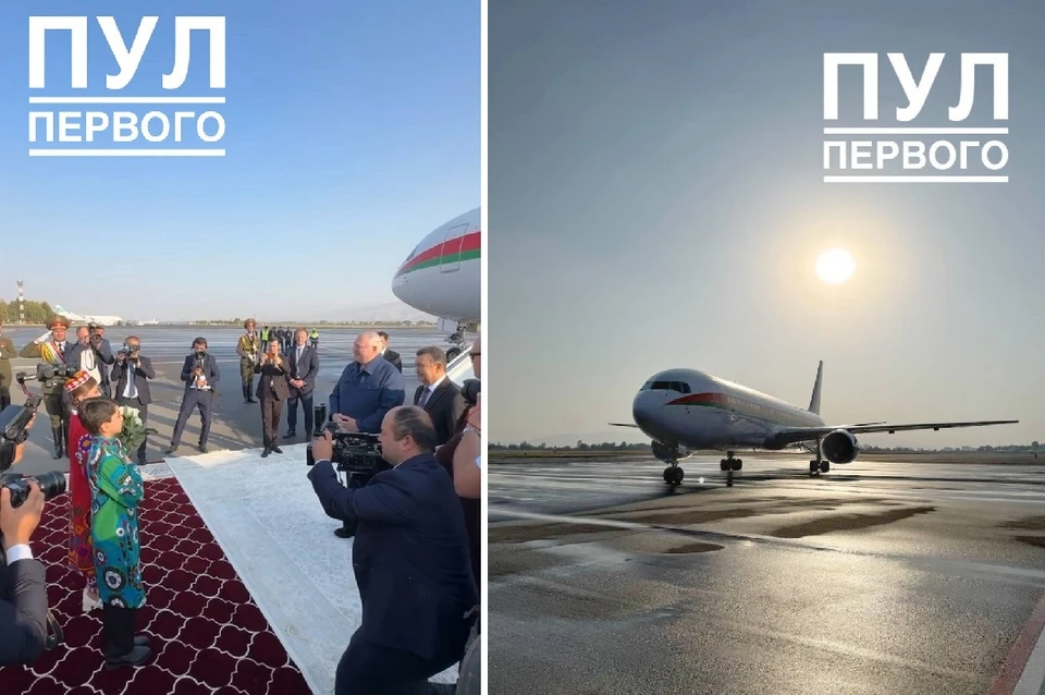 Встреча Лукашенко в аэропорту Душанбе. Фото: телеграм-канал «Пул Первого».