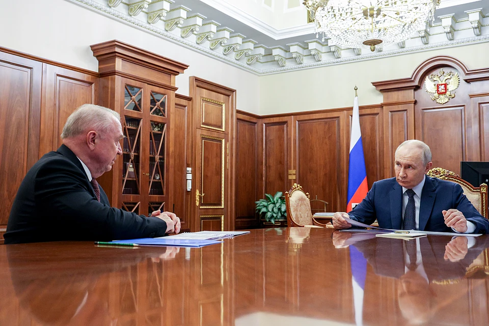 Владимир Путин и президент Торгово-промышленной палаты РФ Сергей Катырин. Фото: Гавриил Григоров/ТАСС