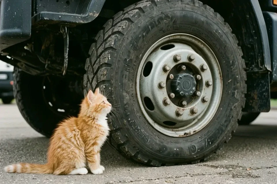 Котёнок, ради которого Илья бросился на дорогу, остался жив. Фото: сгенерировано нейросетью