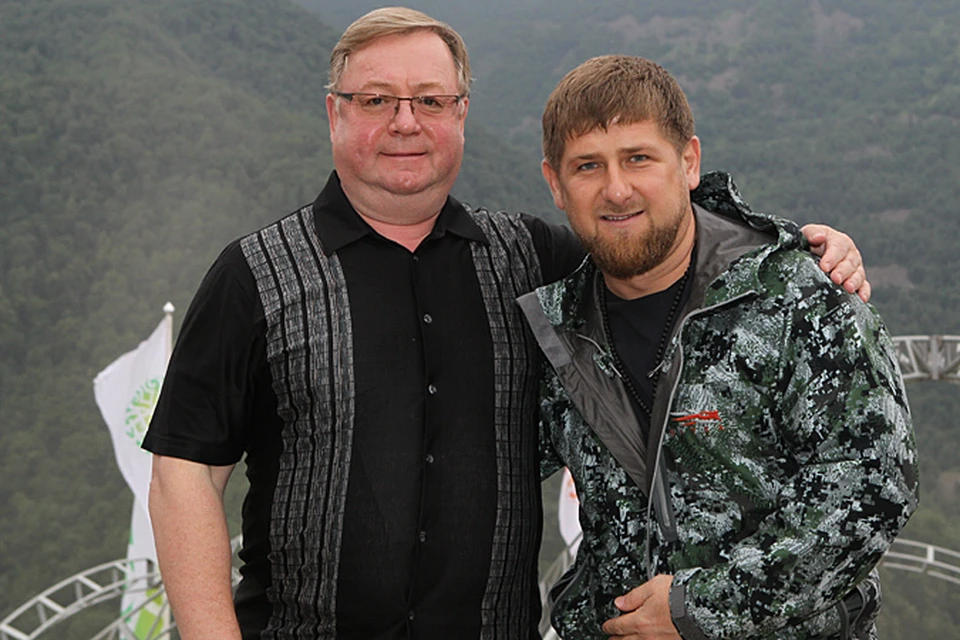 Сергей Степашин и Рамзан Кадыров в горах Итум-Калинского района, на месте строящегося горнолыжного курорта, село Ведучи