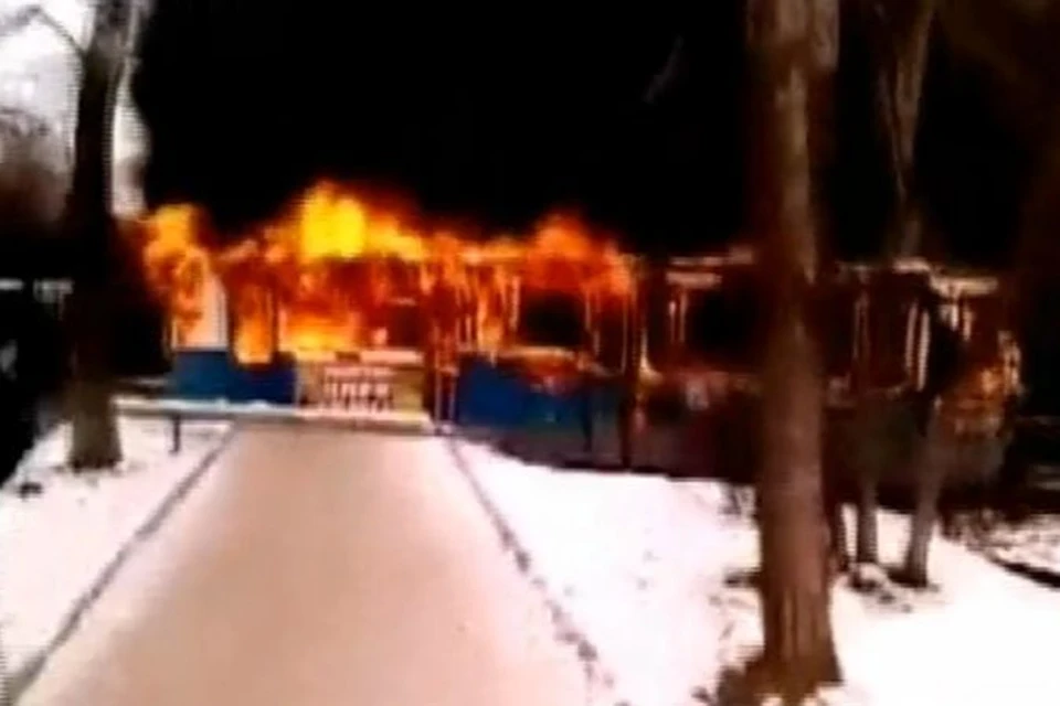 Трамвай, загоревшийся в Хабаровске