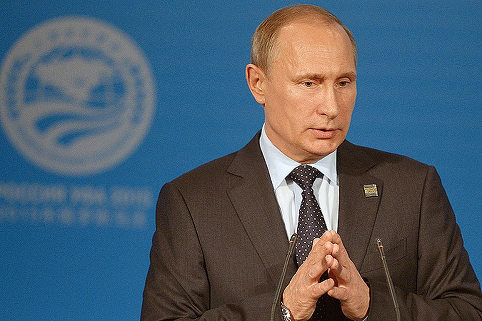 10 июля 2015. Президент Российской Федерации Владимир Путин выступает на пресс-конференции в Уфе.