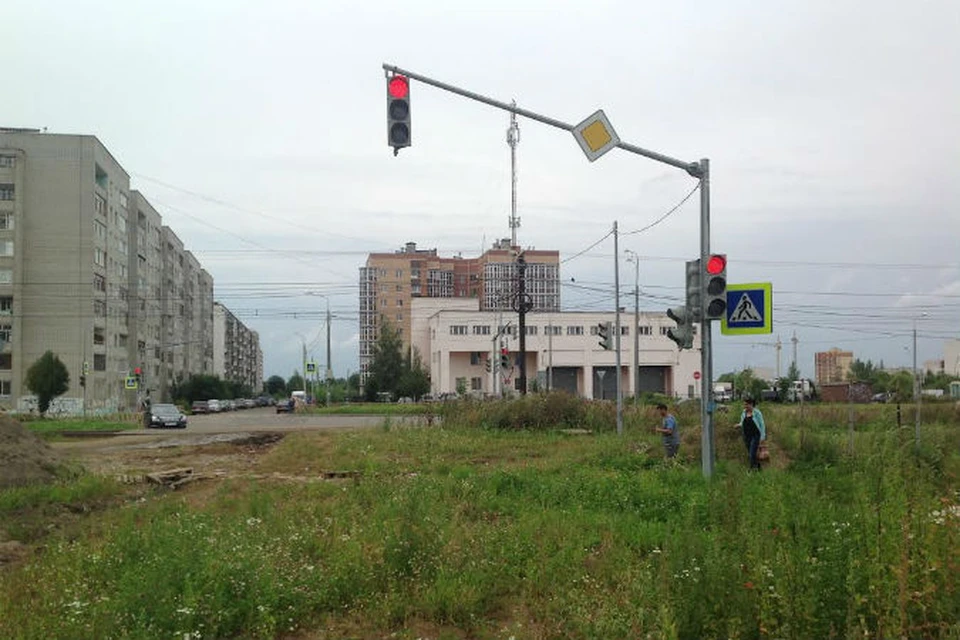 Светофор на пустыре в Дзержинском районе Ярославля исправно работает уже не первый месяц. Фото: региональное отделение ОНФ.