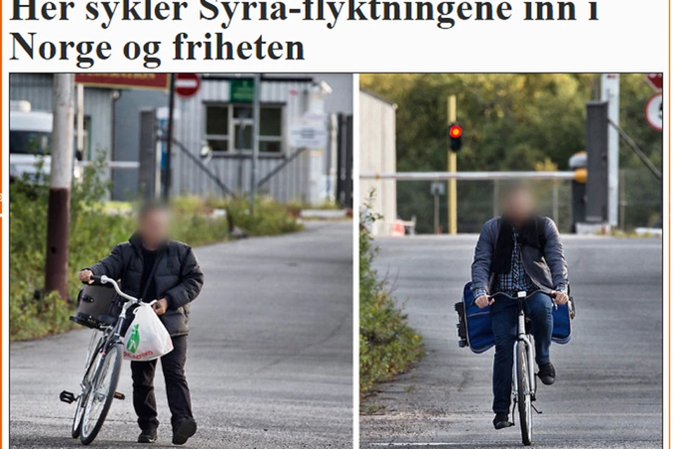 Норвежским корреспондентам удалось заснять беженцев на велосипедах. Фото: MATTIS SANDВLAD.