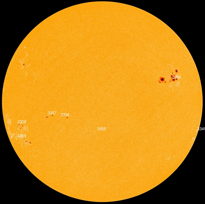Пятно 3354 грозит магнитной бурей. Фото: spaceweather.com