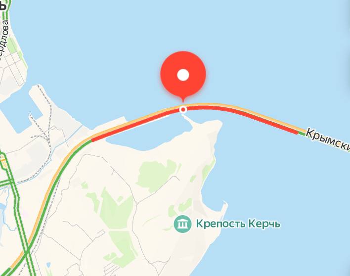 Крымский мост со стороны Керчи 26 сентября в 9:00. Фото: «Яндекс. Карты»
