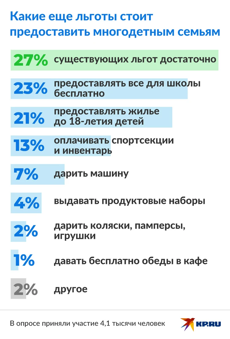 Россияне предложили ввести дополнительные меры поддержки для многодетных  семей - KP.RU