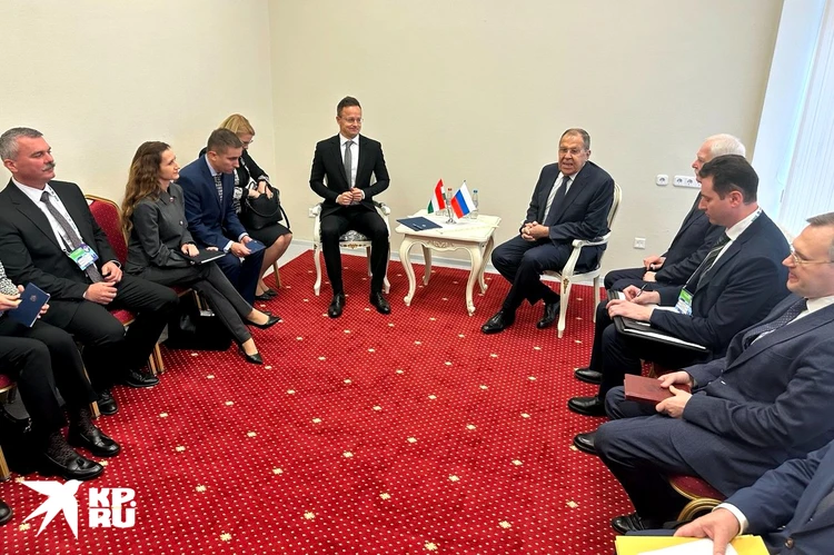 Министр иностранных дел Венгрии Петер Сийярто и глава МИД РФ Сергей Лавров на встрече в Минске.